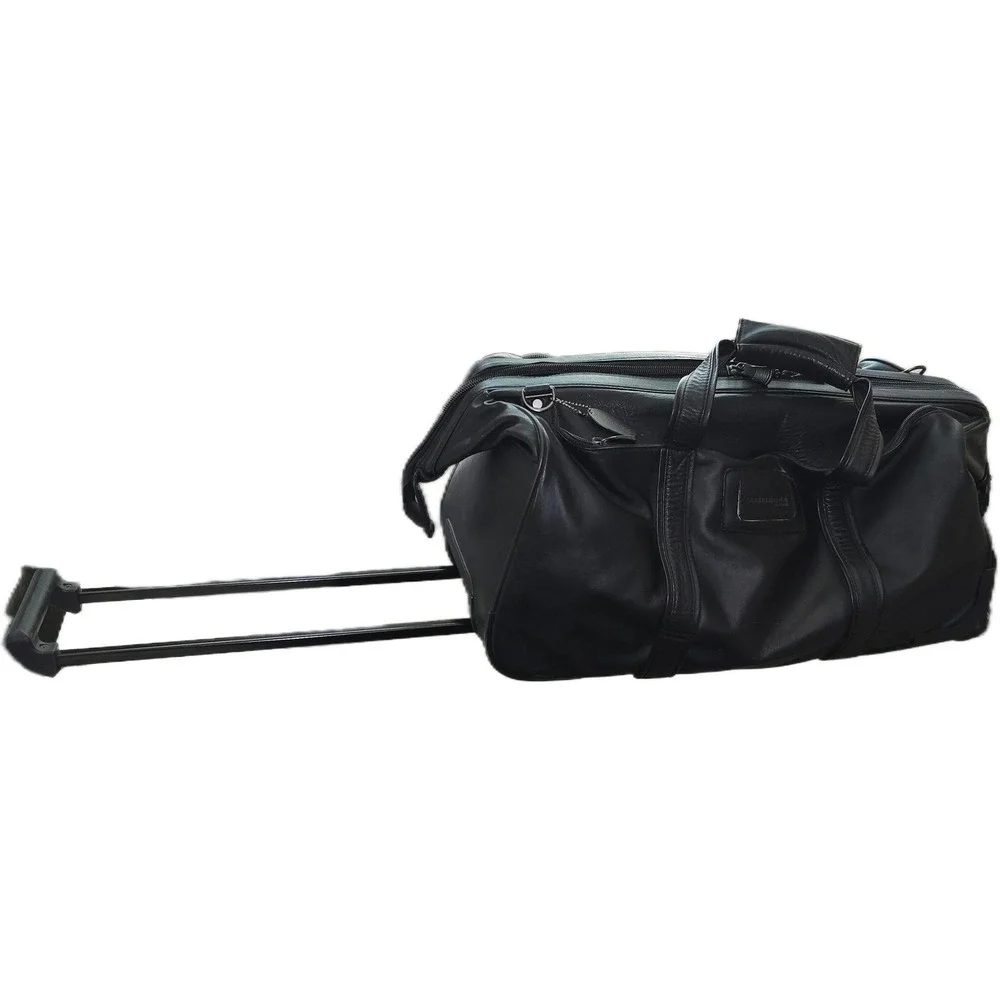 Kenneth Cole New York Black Leather Rolling Duffel Bag Travel Luggage Carry On